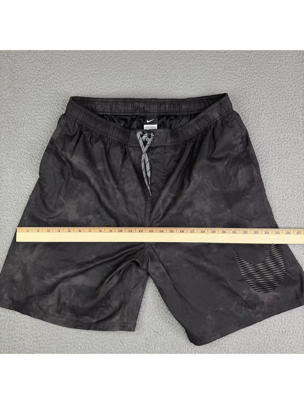 Nike Swim Trunks Hybrid Shorts Black Tie Dye Big Swoosh Mesh Lined Men’s 2XL